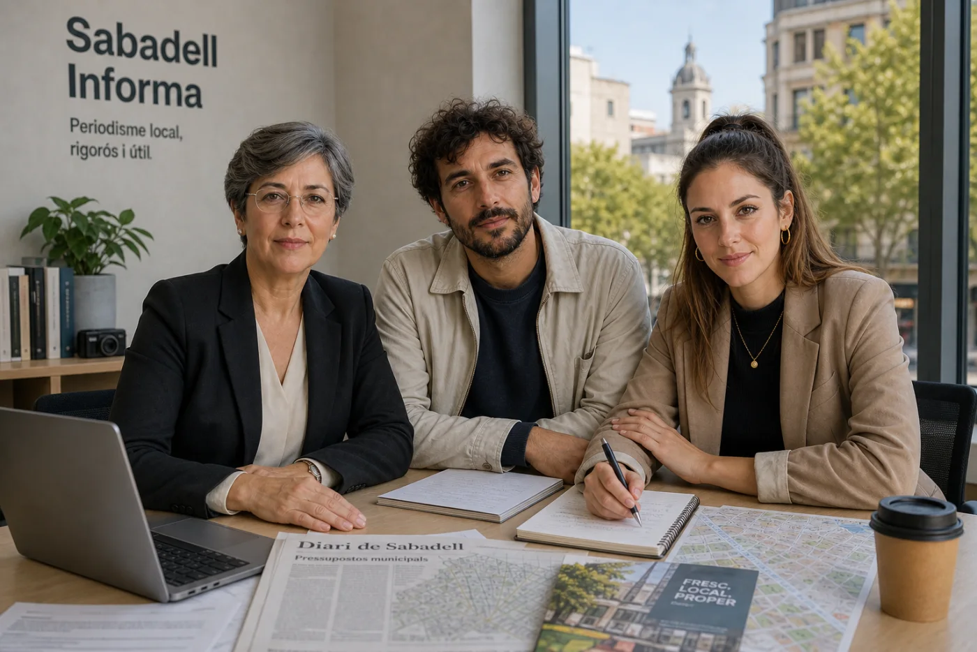El equipo editorial de Vivir Sabadell reunido en su mesa de trabajo