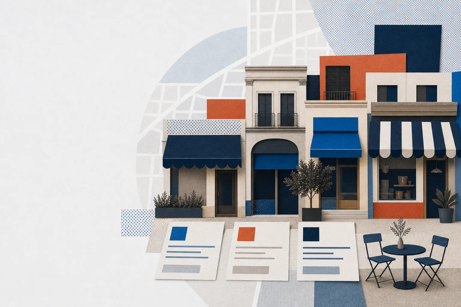 Ilustración editorial de comercios y servicios de proximidad en Sabadell