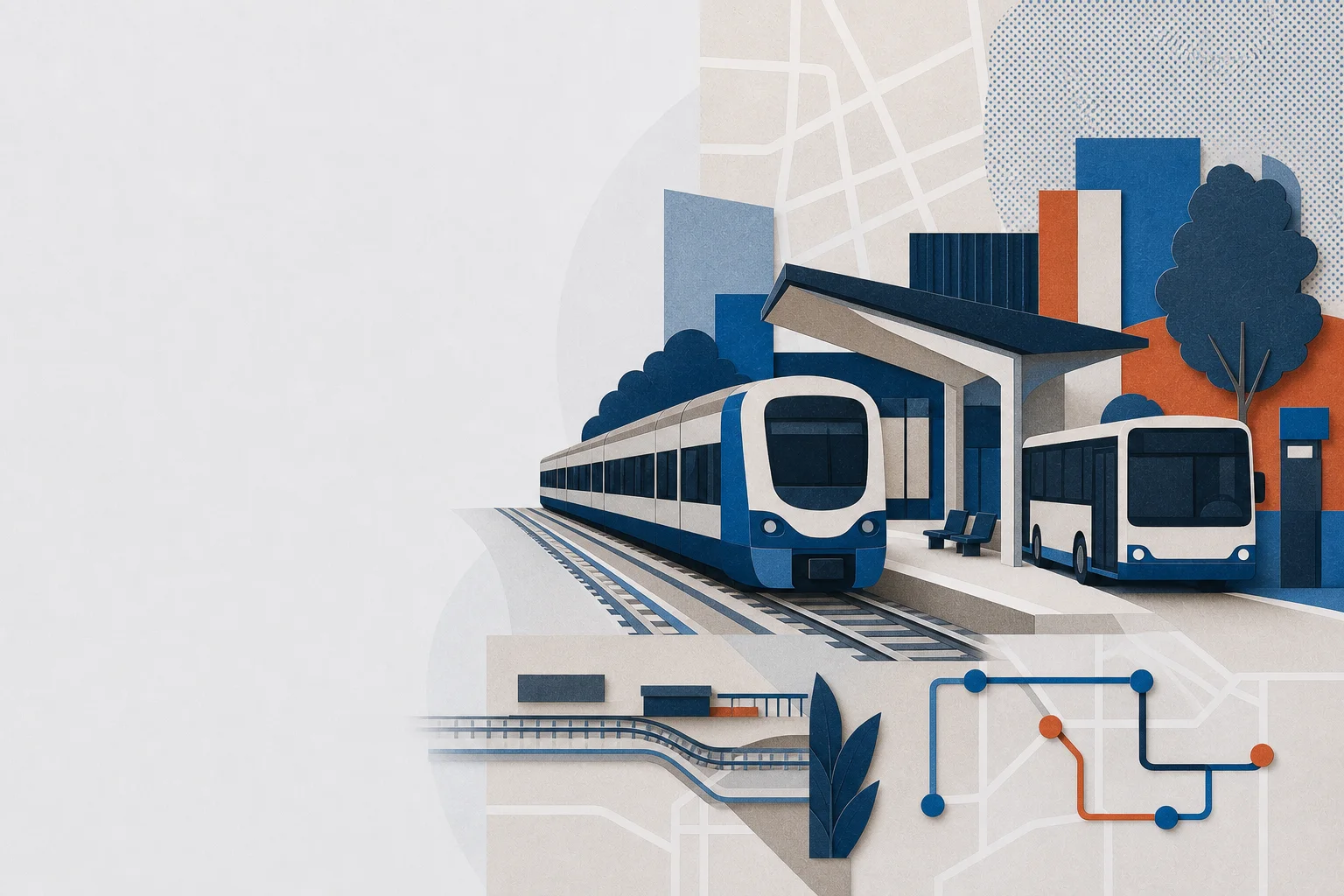 Ilustración editorial de la movilidad y el transporte de Sabadell